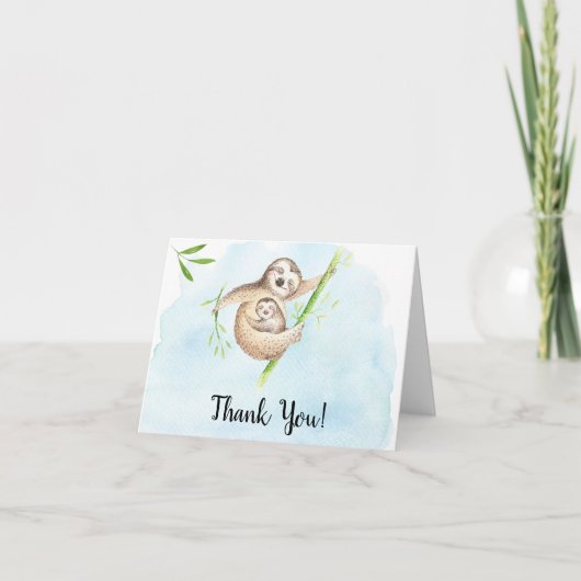 Jote Sloth Animaux Baby shower Merci Note (Devant)