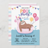 Jote Sloth Pool Party Anniversaire Invitation (Devant / Derrière)