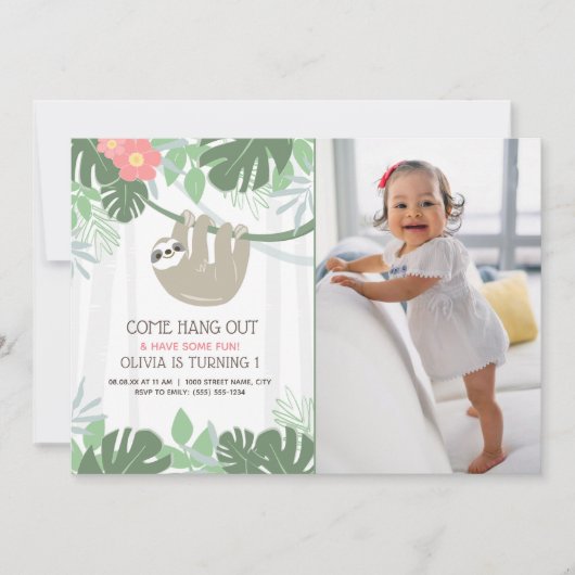Jote Sloth Tropical Palm Feuilles Invitation d'ann (Devant)