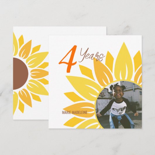 Jote Sunflower Enfants Invitation Anniversaire (Devant / Derrière)