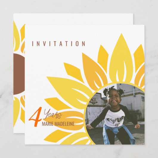 Jote Sunflower Enfants Invitation Anniversaire (Devant / Derrière)