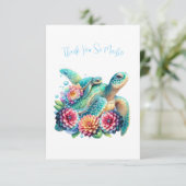 Jote Turquoise tortue florale Merci Carte de note (Debout devant)