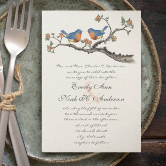 Jote Vintage Bluebirds Invitations de mariage
