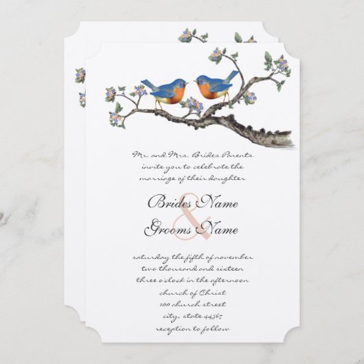 Jote Vintage Bluebirds Invitations de mariage (Devant / Derrière)