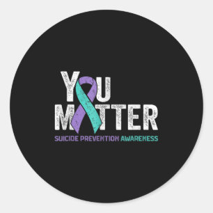 Jou matte zelfmoordpreventie bewustzijnslint teal ronde sticker