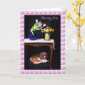 Jou Missend Cavalier King Charles Met Bloemen Kaart (Gele Bloem)