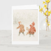 Jouant dans la neige, carte de voeux (Fleur jaune)