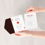 Jouer Cartes Coeurs Las Vegas Mariage All in One<br><div class="desc">Personnaliser pour convenir à votre événement; rsvp peut être arraché du fond pour retourner à la mariée et le marié. Customisez les adresses à l'extérieur selon que vous utiliserez une enveloppe ou non. La couleur et l'échelle des coeurs sont également modifiables.</div>