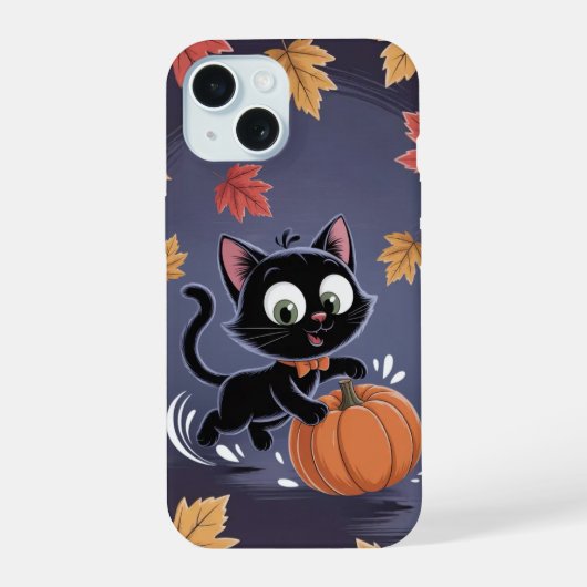 Jouer Chat noir Citrouille Leaf iPhone / coque ipa (Verso)