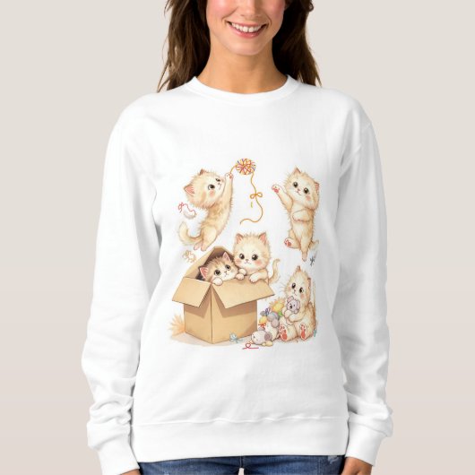 Jouer des chatons dans un Sweatshirt de boîte (Devant)