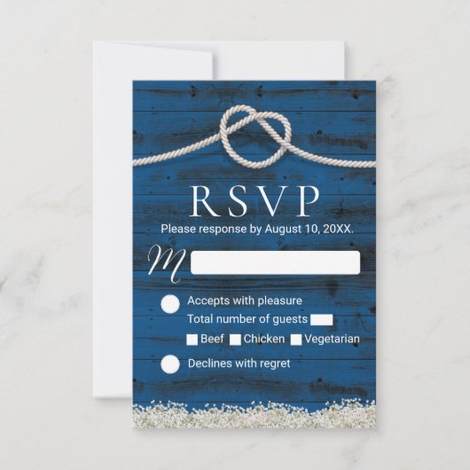 Jouer le noeud Marine Bois Mariage rustique RSVP (Devant)