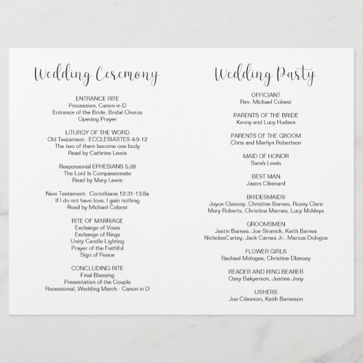 Jouer le noeud, Programme pliable Mariage moderne (Dos)