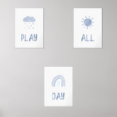 Jouer toute la journée bleu ensemble 3 art imprime (Recto)