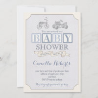 jouet blocs invitation baby shower, voiture à péda