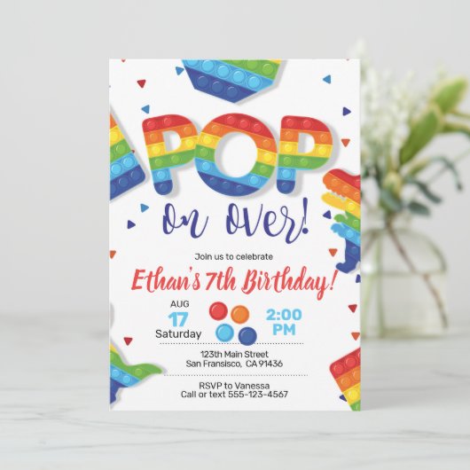 Jouet Fidget, Pop it, Invitation Fidget avec Pop I (Debout devant)