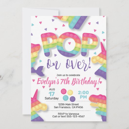 Jouet Fidget, Pop it, Invitation Fidget avec Pop I (Devant)