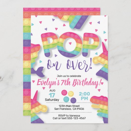 Jouet Fidget, Pop it, Invitation Fidget avec Pop I (Devant / Derrière)