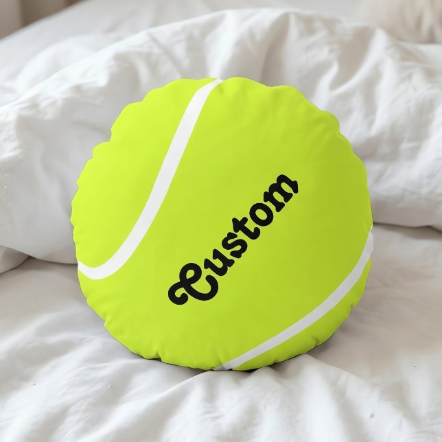 Joueur de balle de tennis personnalisé ou Coussin  (Tennis round pillow with custom team name or player name.)