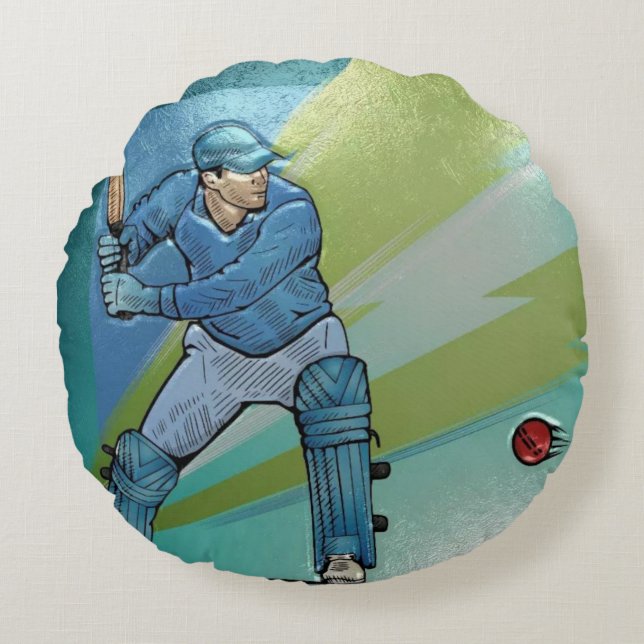 joueur de cricket imprimé / coussin rond (Devant)