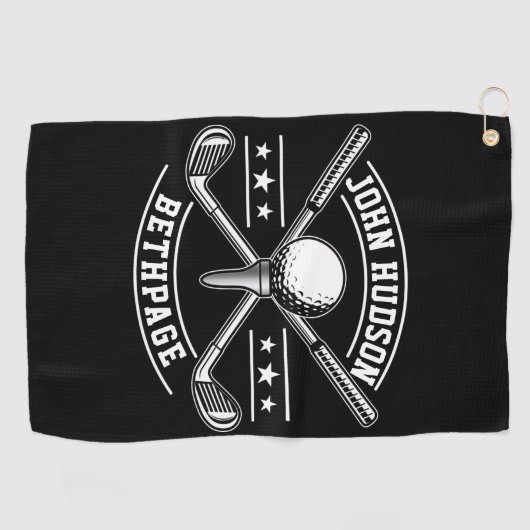 Joueur de golf Blanc Monogramme serviette de golf (Horizontal)