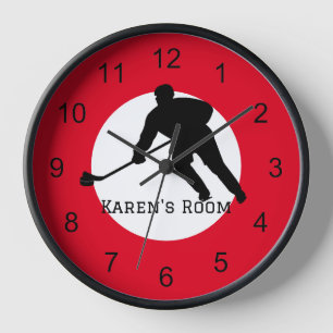 Joueur de hockey Silhouette Horloge murale en bois