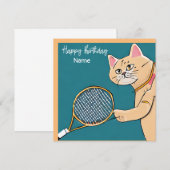 Joueur Tennis Cat avec Racket Carte Anniversaire (Devant / Derrière)