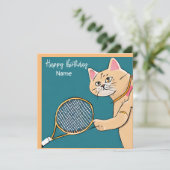 Joueur Tennis Cat avec Racket Carte Anniversaire (Debout devant)