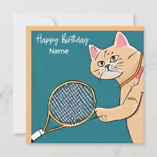 Joueur Tennis Cat avec Racket Carte Anniversaire (Devant)