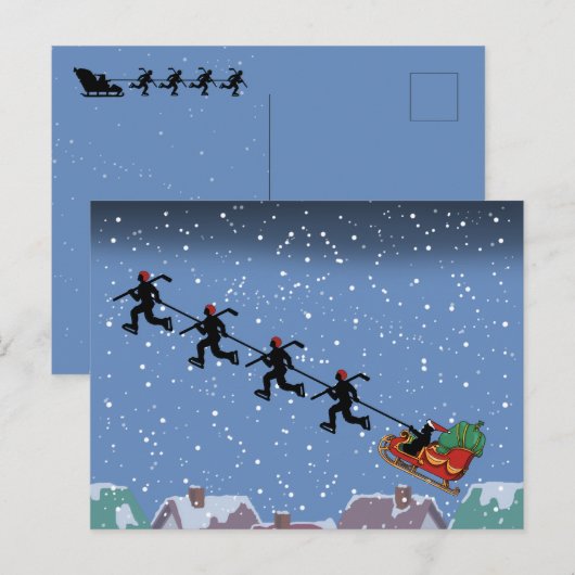 Joueurs de hockey tirant la carte de voeux pliée d (Devant / Derrière)