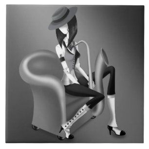 Joueuse de saxophone - Carreau décoratif inspiré d