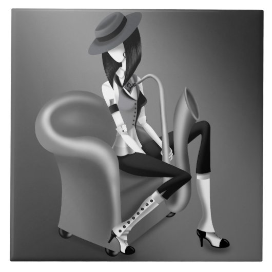 Joueuse de saxophone - Carreau décoratif inspiré d (Devant)