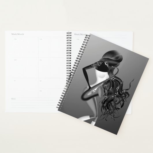 Joueuse de saxophone Musicienne Monochrome gris (Devant avec enveloppe)