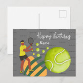 Joueuse de tennis jouant sur carte postale Joyeux (Devant / Derrière)