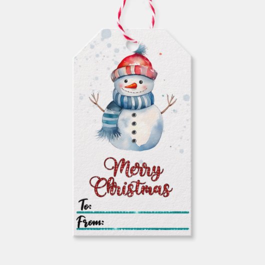 Joueuse étiquette cadeau bonhomme de neige pour No (Devant)