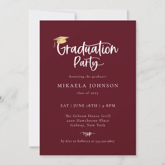 Joueuse Script Graduation Party Photo Invitation (Devant)