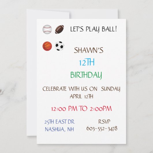 "JOUONS AU BALLON" CARTES D'INVITATION D'ANNIVERSA (Dos)