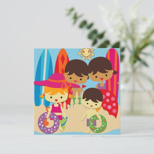 Jour à la plage Nage Anniversaire Invitations (Debout devant)