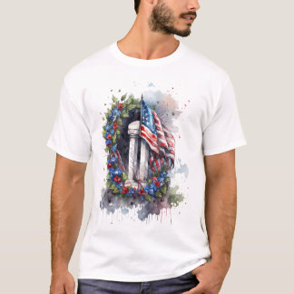 Jour commémoratif American Flag & Wreath T-Shirt