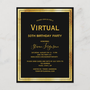 Jour d'anniversaire virtuel invitation en or noir