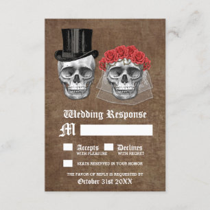 Jour de la mort Couple crâne mariage RSVP cartes