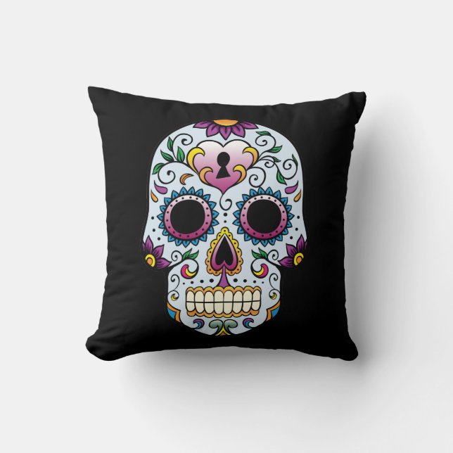 Jour de la mort Coussin crâne sucre bleu (Recto)
