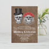 Jour de la mort crâne Couple invitation mariage (Debout devant)