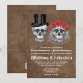Jour de la mort crâne Couple invitation mariage (Devant / Derrière)