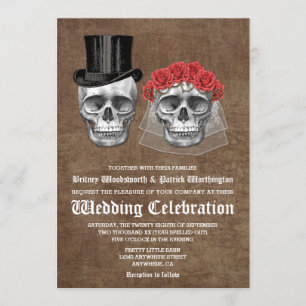 Jour de la mort crâne Couple invitation mariage
