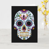 Jour de la mort crâne de sucre carte bleue de voeu (Fleur jaune)