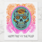 Jour De La Mort Sugar Skull Party Vin Étiquette (Étiquettes simples)
