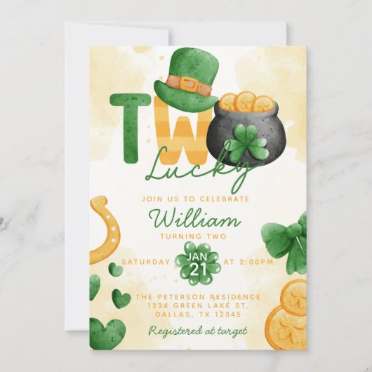 Jour de la Saint Patrick Lucky DEUX 2e Invitation  (Devant)
