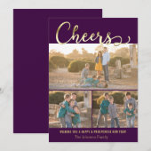 Jour de l'an Purple Gold Carte photo (Devant / Derrière)