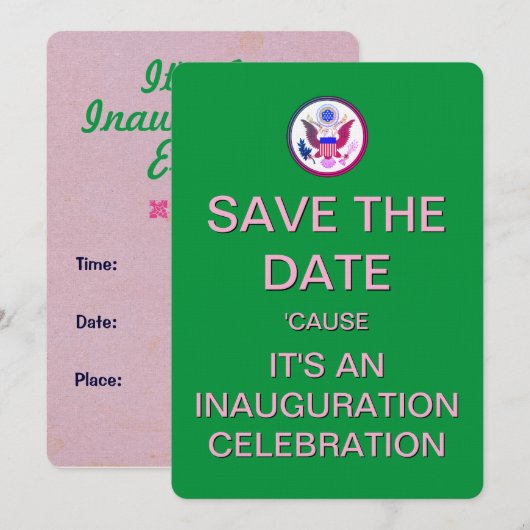 Jour de l'investiture Pink Green Invitation (Devant / Derrière)