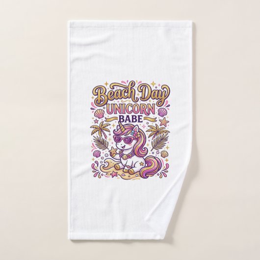 Jour de plage licorne bébé licorne stylée Zazzle D (Serviette à main)